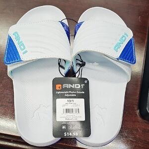 AND1 White and Blue Adjustable Slides